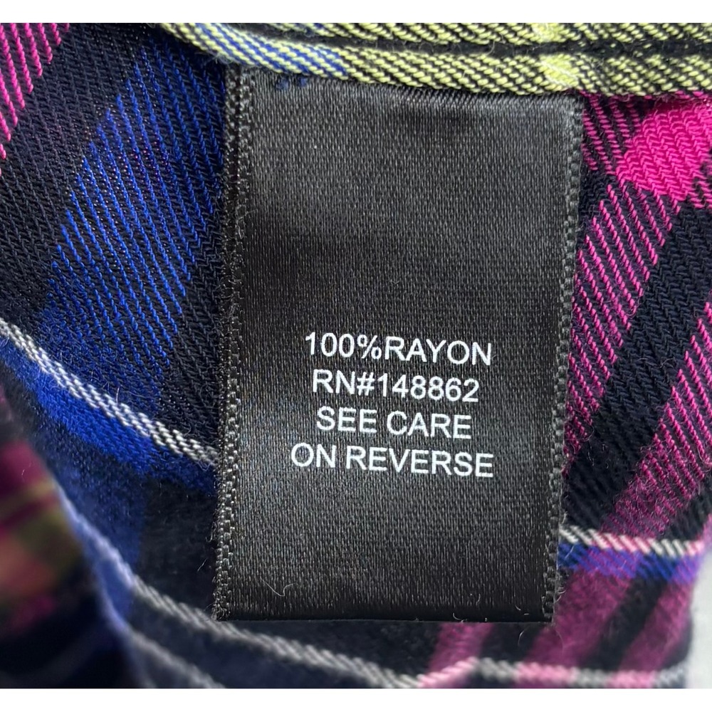 Torrid Button Down Shirt Women's 2 Multi Plaid Long Sleeve 100% Rayon - Picture 4 of 6